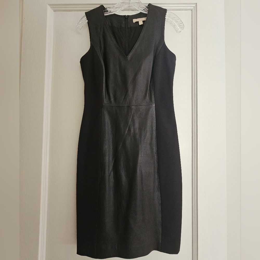 Banana Republic Black Leather Sleeveless V-Neck Sheath Dress